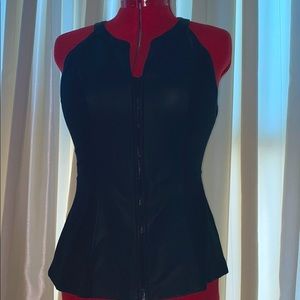 Venus black sleeveless zip up top w/ faux-leather